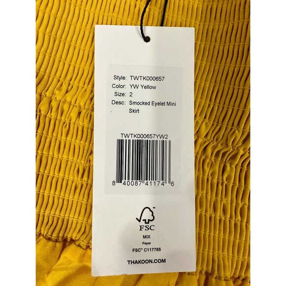 Thakoon Yellow Smocked Eyelet Mini Skirt NWT 2 - Picture 3 of 10
